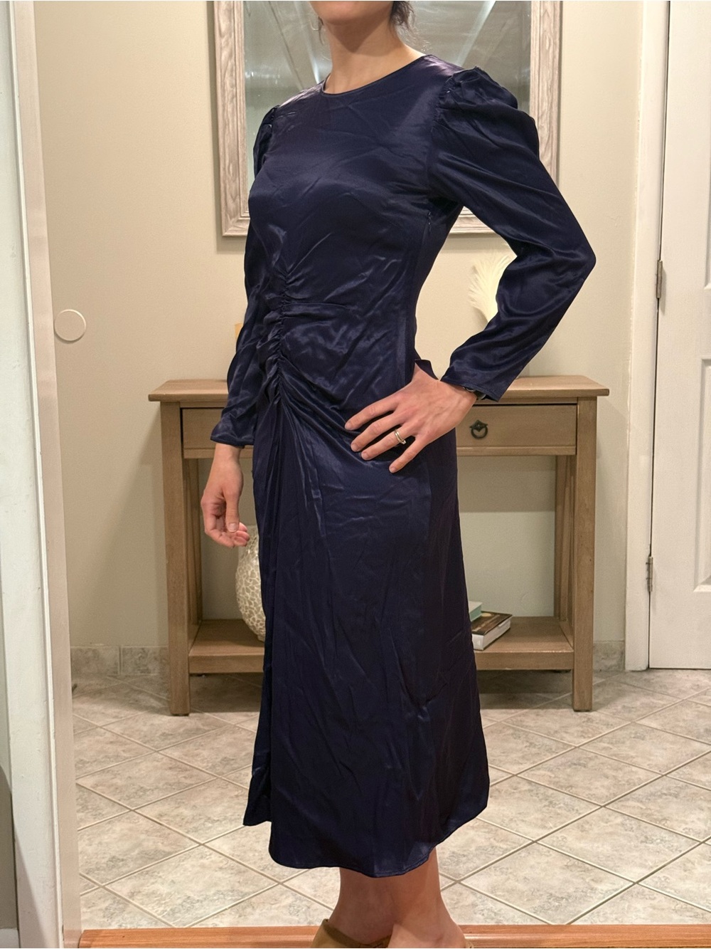 & Other Stories Navy Ruched Midi Dress